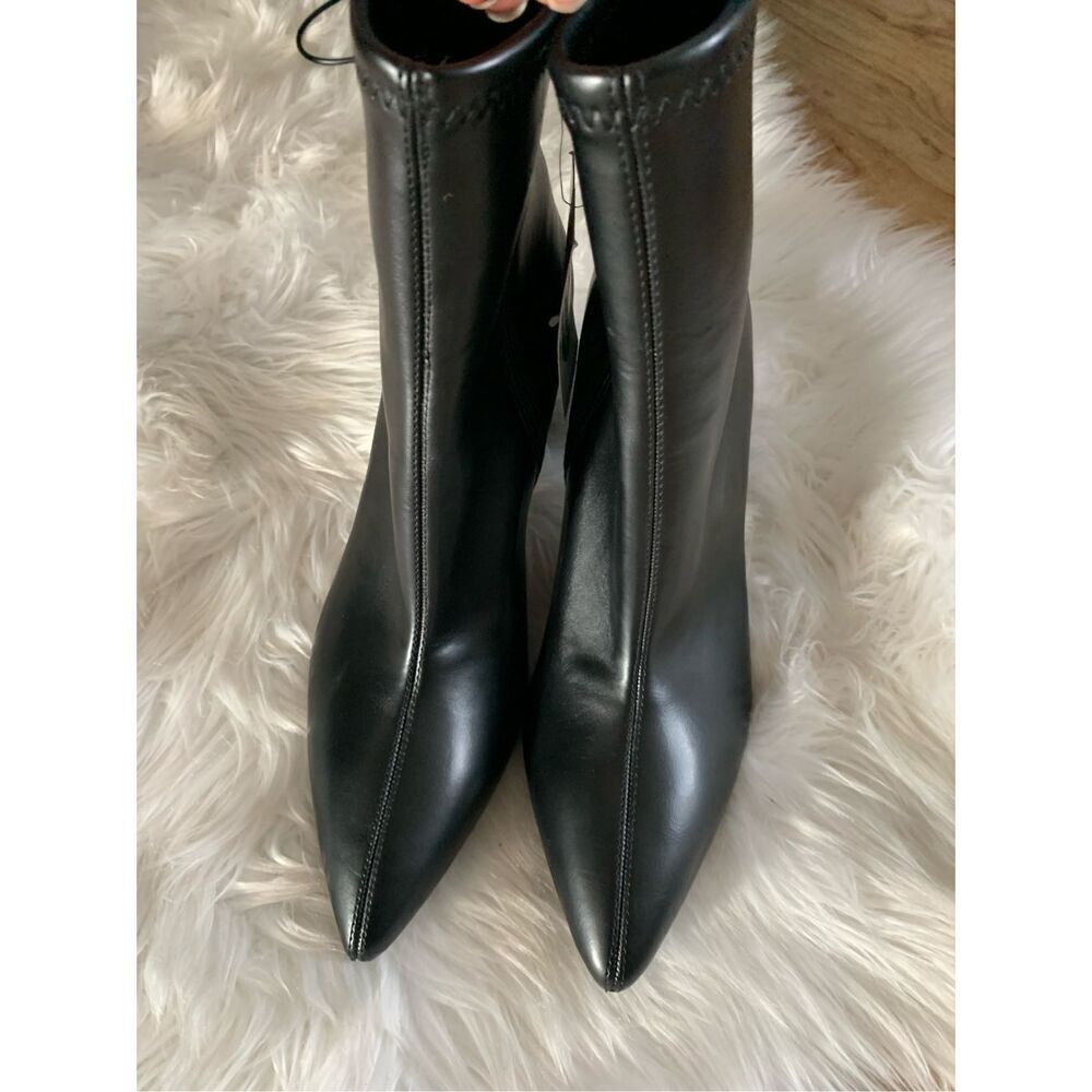 Target brand pointy black heeled boots booties faux leather material size 10 com